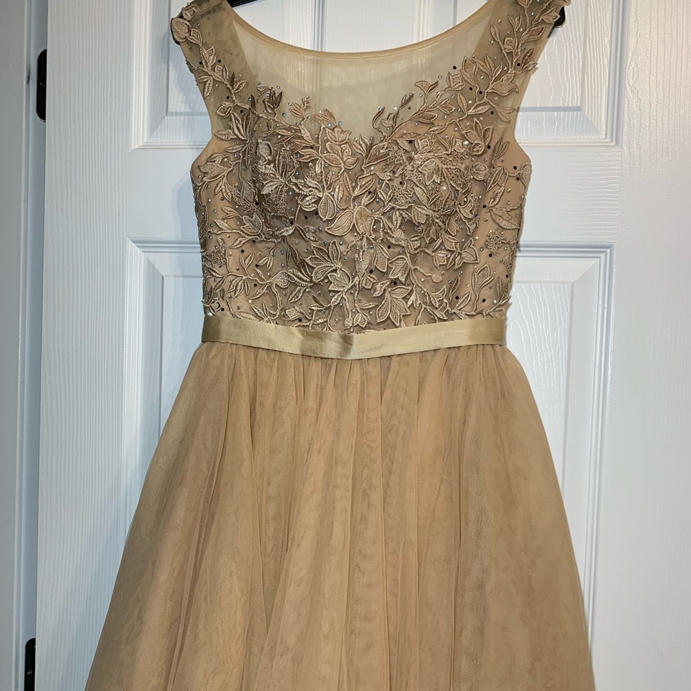 Sherri Hill Beige Tan Tulle Sequin Cocktail Homecoming Prom Short Dress Size 4
